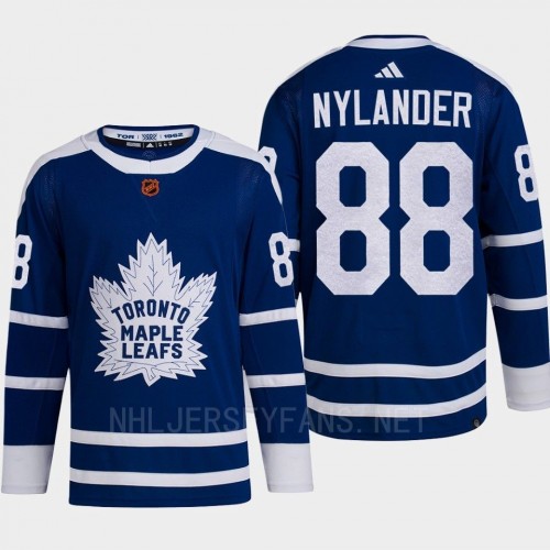 Mens Toronto Maple Leafs #88 William Nylander Blue 2022 Reverse Retro Primegreen Jersey