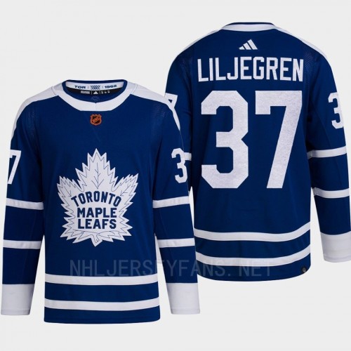 Mens Toronto Maple Leafs #37 Timothy Liljegren Blue 2022 Reverse Retro Primegreen Jersey