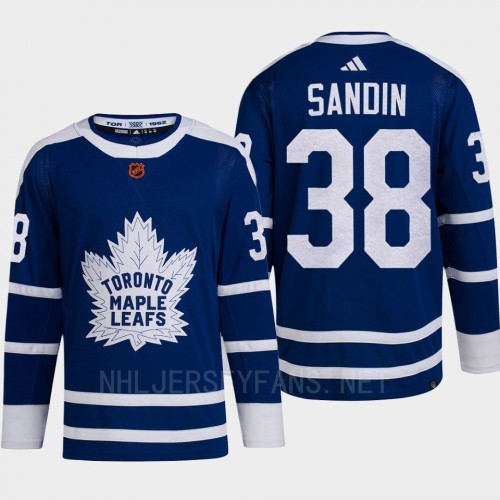 Mens Toronto Maple Leafs #38 Rasmus Sandin Blue 2022 Reverse Retro Primegreen Jersey