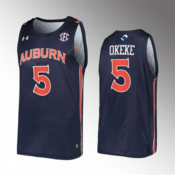 Mens's Auburn Tigers #5 Chuma Okeke 2021-22 Navy College Basketball Game Jersey