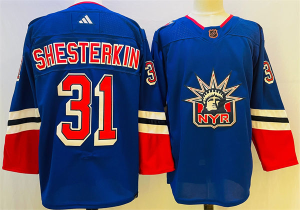 Men's New York Rangers #31 Igor Shesterkin Royal 2022 Reverse Retro Primegreen Jersey