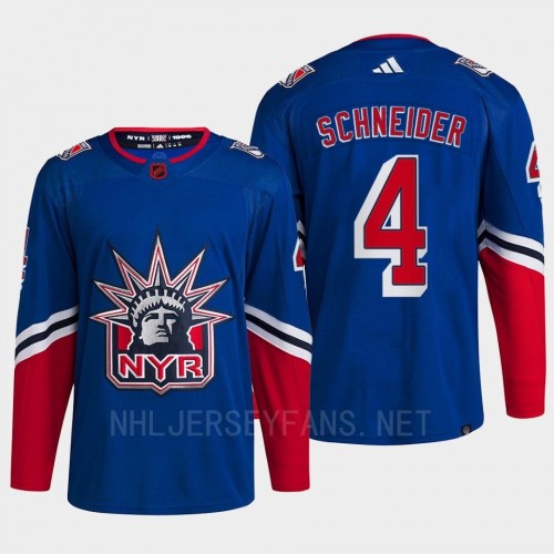 Men's New York Rangers #4 Braden Schneider Royal 2022 Reverse Retro Primegreen Jersey