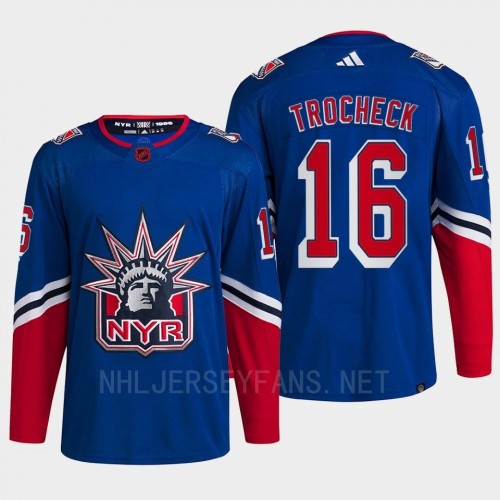 Men's New York Rangers #16 Vincent Trocheck Royal 2022 Reverse Retro Primegreen Jersey