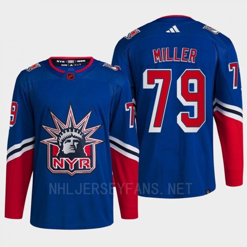 Men's New York Rangers #79 K'Andre Miller Royal 2022 Reverse Retro Primegreen Jersey