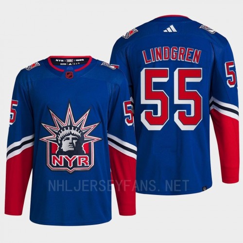 Men's New York Rangers #55 Ryan Lindgren Royal 2022 Reverse Retro Primegreen Jersey
