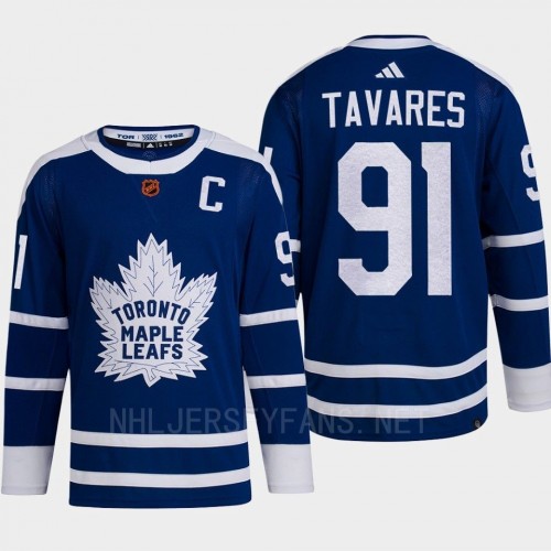 Men's Toronto Maple Leafs #91 John Tavares Blue 2022 Reverse Retro Primegreen Jersey