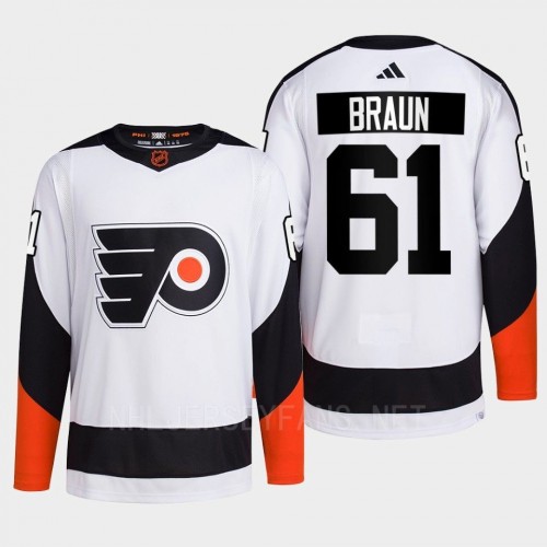 Men's Philadelphia Flyers #61 Justin Braun White 2022 Reverse Retro Primegreen Jersey