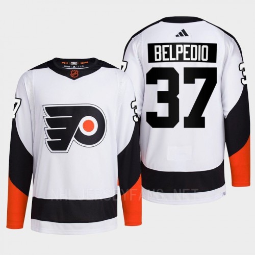 Men's Philadelphia Flyers #37 Louie Belpedio White 2022 Reverse Retro Primegreen Jersey