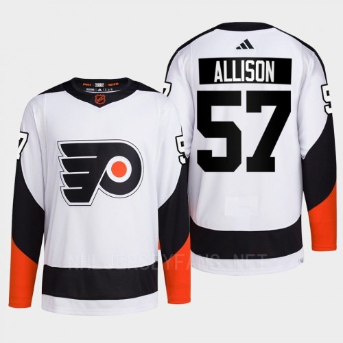 Men's Philadelphia Flyers #57 Wade Allison White 2022 Reverse Retro Primegreen Jersey