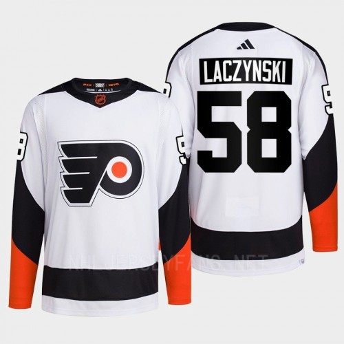 Men's Philadelphia Flyers #58 Tanner Laczynski White 2022 Reverse Retro Primegreen Jersey