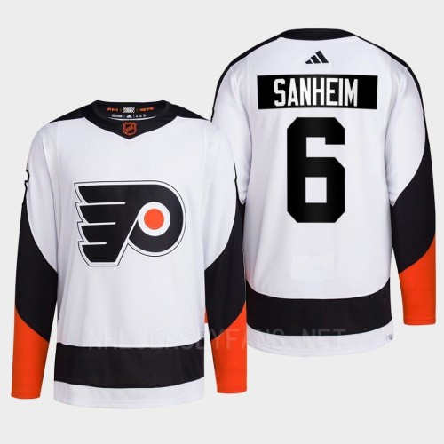 Men's Philadelphia Flyers #6 Travis Sanheim White 2022 Reverse Retro Primegreen Jersey