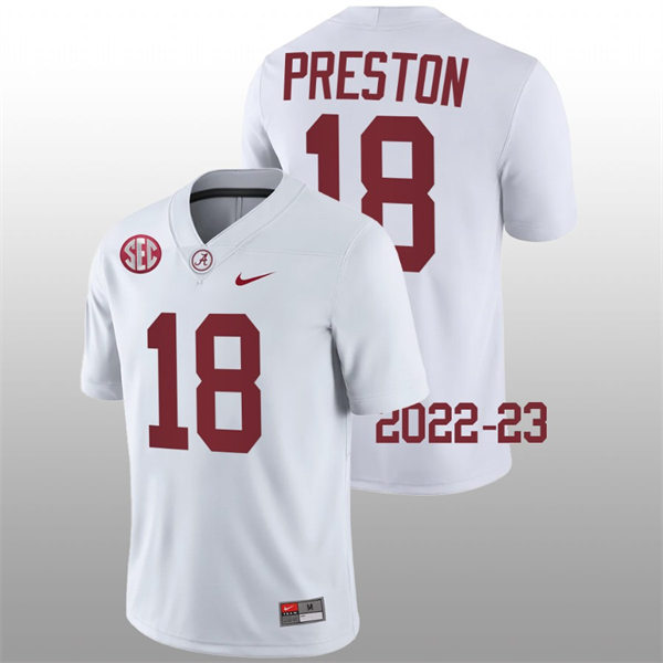 Men's Youth Alabama Crimson Tide #18 Shazz Preston Nike White College Game Football Jersey