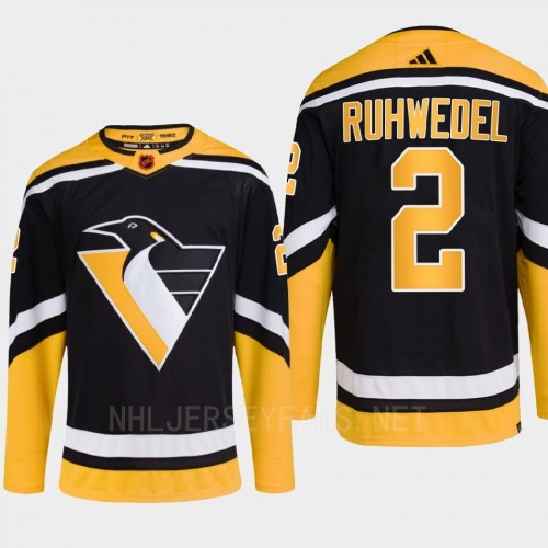 Men's Pittsburgh Penguins #2 Chad Ruhwedel Black 2022 Reverse Retro Primegreen Jersey