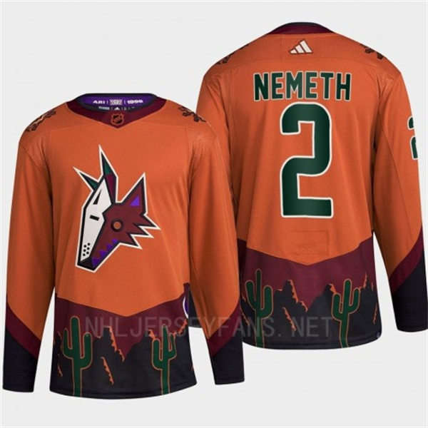 Men's Arizona Coyotes #2 Patrik Nemeth Orange Maroon 2022 Reverse Retro Primegreen Jersey