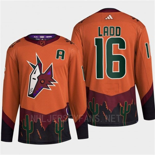Men's Arizona Coyotes #16 Andrew Ladd Orange Maroon 2022 Reverse Retro Primegreen Jersey