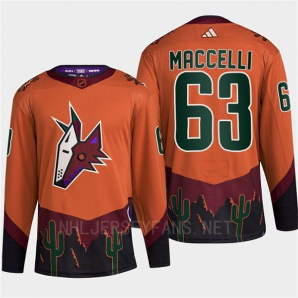 Men's Arizona Coyotes #63 Matias Maccelli Orange Maroon 2022 Reverse Retro Primegreen Jersey