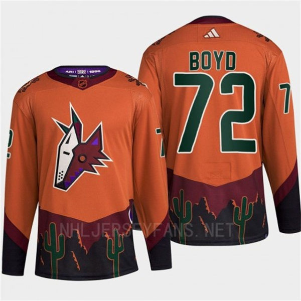 Men's Arizona Coyotes #72 Travis Boyd Orange Maroon 2022 Reverse Retro Primegreen Jersey
