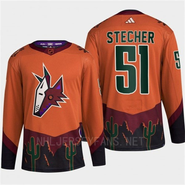 Men's Arizona Coyotes #51 Troy Stecher Orange Maroon 2022 Reverse Retro Primegreen Jersey