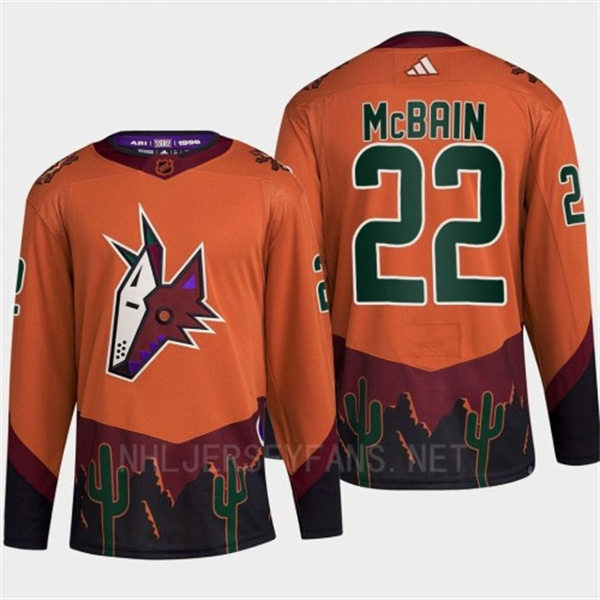 Men's Arizona Coyotes #22 Jack McBain Orange Maroon 2022 Reverse Retro Primegreen Jersey