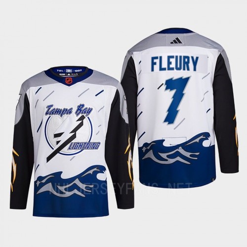 Men's Tampa Bay Lightning #7 Haydn Fleury White Blue 2022 Reverse Retro Primegreen Jersey