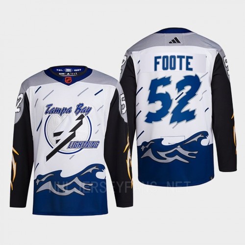 Men's Tampa Bay Lightning #52 Callan Foote White Blue 2022 Reverse Retro Primegreen Jersey