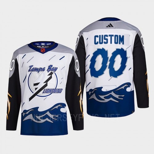 Men's Youth Tampa Bay Lightning Custom White Blue 2022 Reverse Retro Primegreen Jersey