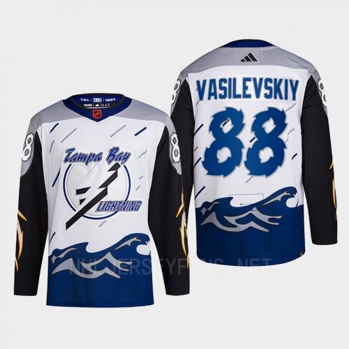 Men's Tampa Bay Lightning #88 Andrei Vasilevskiy White Blue 2022 Reverse Retro Primegreen Jersey