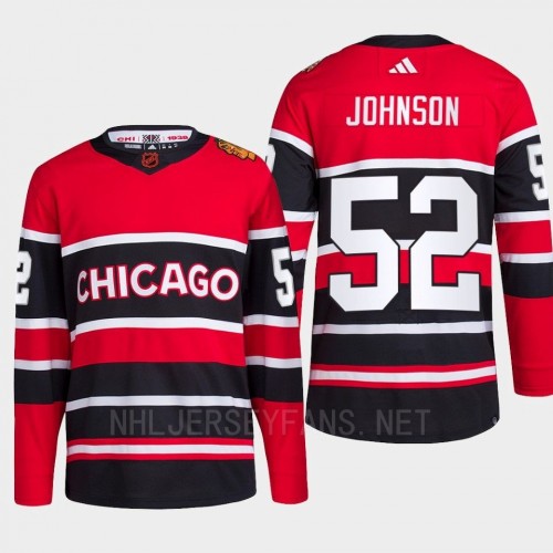 Men's Chicago Blackhawks #52 Reese Johnson Red Black 2022 Reverse Retro Primegreen Jersey