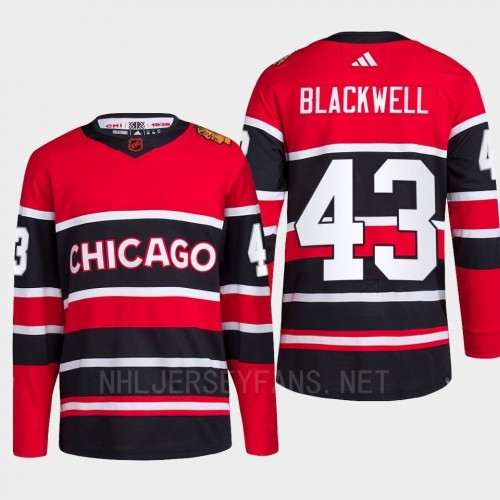 Men's Chicago Blackhawks #43 Colin Blackwell Red Black 2022 Reverse Retro Primegreen Jersey