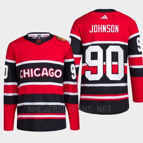 Men's Chicago Blackhawks #90 Tyler Johnson Red Black 2022 Reverse Retro Primegreen Jersey