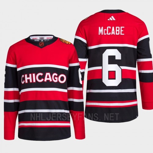 Men's Chicago Blackhawks #6 Jake McCabe Red Black 2022 Reverse Retro Primegreen Jersey