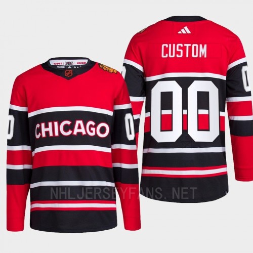 Men's Youth Chicago Blackhawks Custom Red Black 2022 Reverse Retro Primegreen Jersey