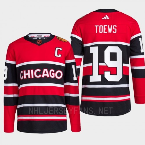 Men's Chicago Blackhawks #19 Jonathan Toews Red Black 2022 Reverse Retro Primegreen Jersey