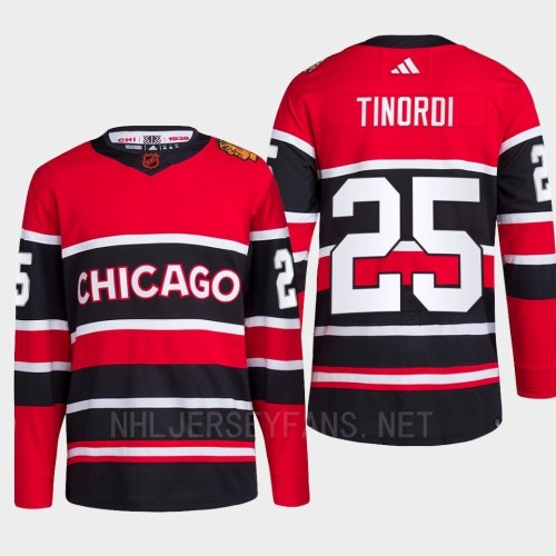 Men's Chicago Blackhawks #25 Jarred Tinordi Red Black 2022 Reverse Retro Primegreen Jersey