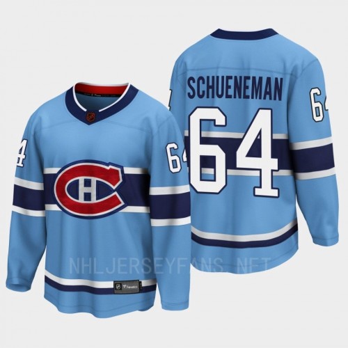 Men's Montreal Canadiens #64 Corey Schueneman Blue 2022 Reverse Retro Primegreen Jersey