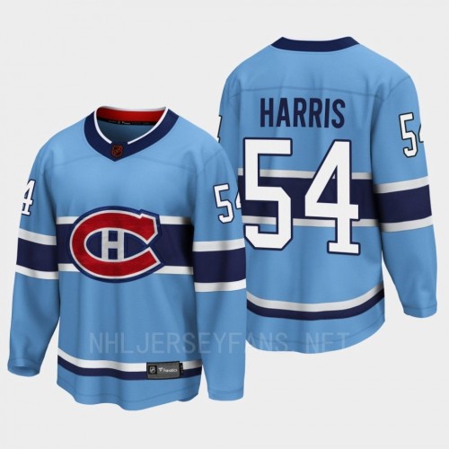 Men's Montreal Canadiens #54 Jordan Harris Blue 2022 Reverse Retro Primegreen Jersey