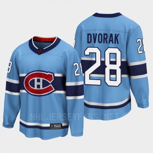 Men's Montreal Canadiens #28 Christian Dvorak Blue 2022 Reverse Retro Primegreen Jersey