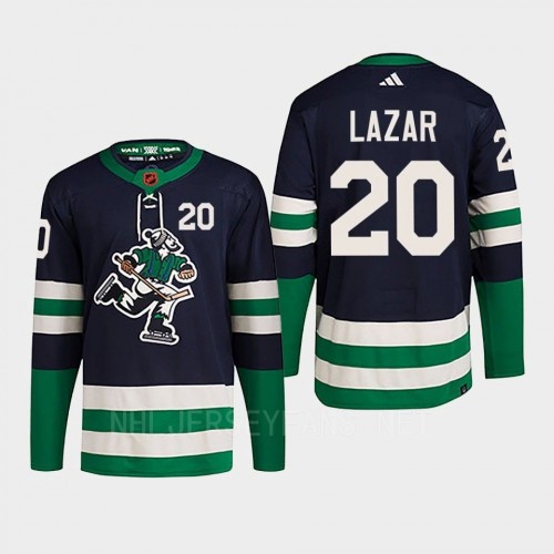 Men's Vancouver Canucks #20 Curtis Lazar Navy 2022 Reverse Retro Primegreen Jersey