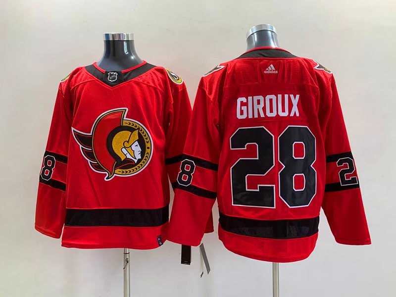 Men's Ottawa Senators #28 Claude Giroux adidas Red 2021 Reverse Retro Authentic Jersey