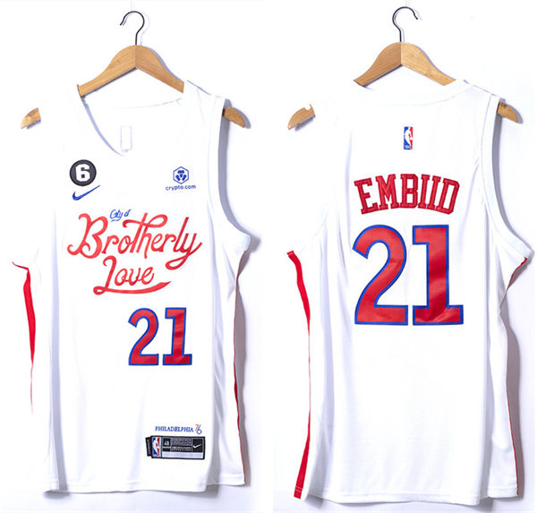 Mens Philadelphia 76ers #21 Joel Embiid White 2022-23 City Edition Authentic Player Jersey