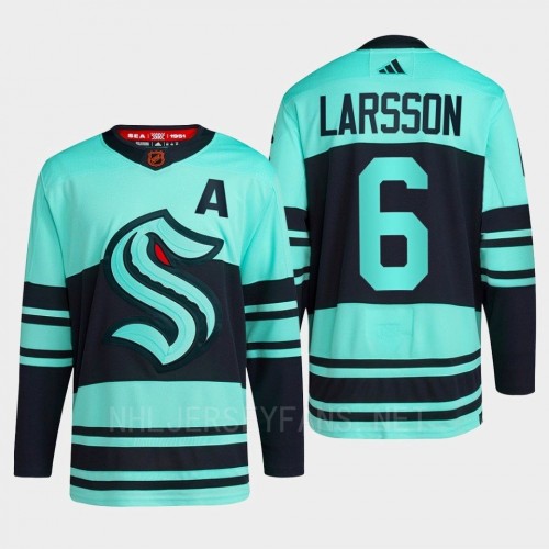 Mens Seattle Kraken #6 Adam Larsson Ice Blue 2022 Reverse Retro Primegreen Jersey