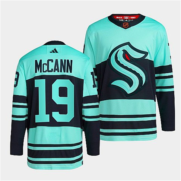 Mens Seattle Kraken #19 Jared McCann Ice Blue 2022 Reverse Retro Primegreen Jersey