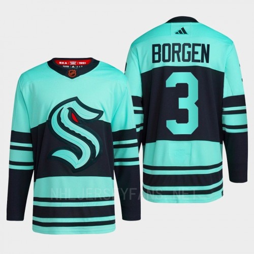 Mens Seattle Kraken #3 Will Borgen Ice Blue 2022 Reverse Retro Primegreen Jersey