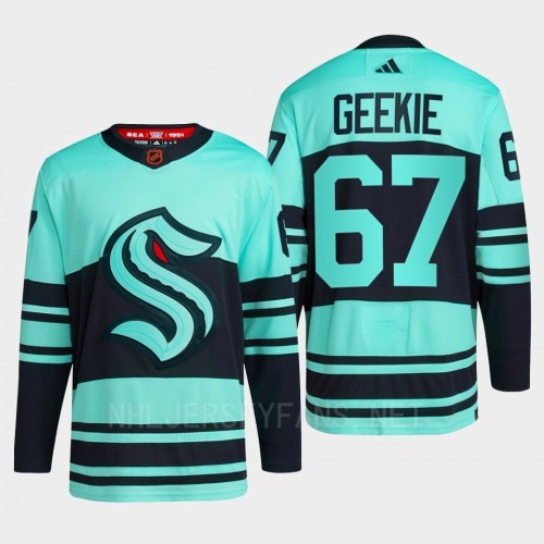 Mens Seattle Kraken #67 Morgan Geekie Ice Blue 2022 Reverse Retro Primegreen Jersey