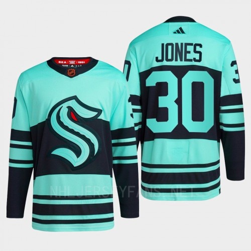 Mens Seattle Kraken #30 Martin Jones Ice Blue 2022 Reverse Retro Primegreen Jersey