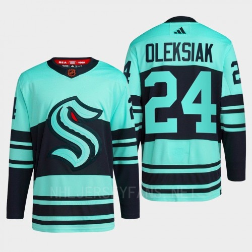 Mens Seattle Kraken #24 Jamie Oleksiak Ice Blue 2022 Reverse Retro Primegreen Jersey