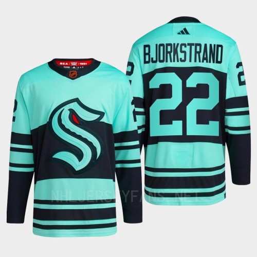 Mens Seattle Kraken #22 Oliver Bjorkstrand Ice Blue 2022 Reverse Retro Primegreen Jersey