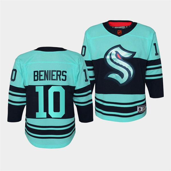 Youth Seattle Kraken #10 Matthew Beniers Ice Blue 2022 Reverse Retro 2.0 Jersey