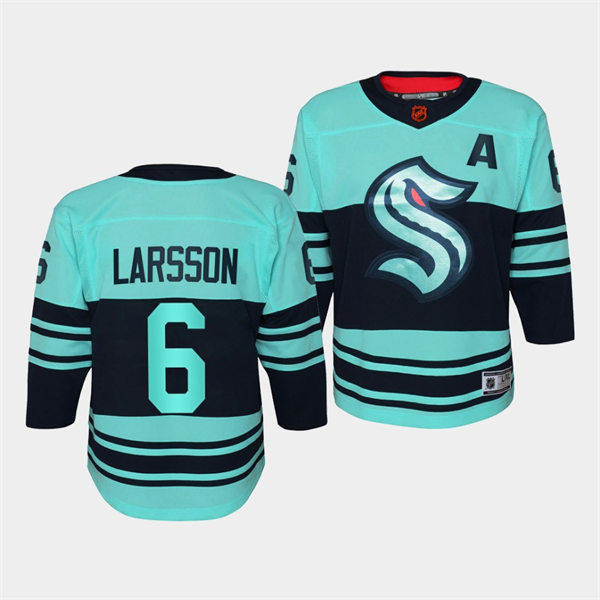 Youth Seattle Kraken #6 Adam Larsson Ice Blue 2022 Reverse Retro 2.0 Jersey