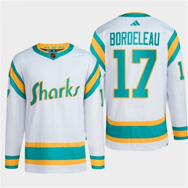 Men's San Jose Sharks #17 Thomas Bordeleau White 2022 Reverse Retro Primegreen Jersey